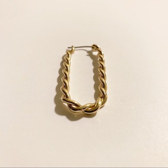 Gold Oblong Oval Twisted Hoop Earrings - Picture 6 of 6